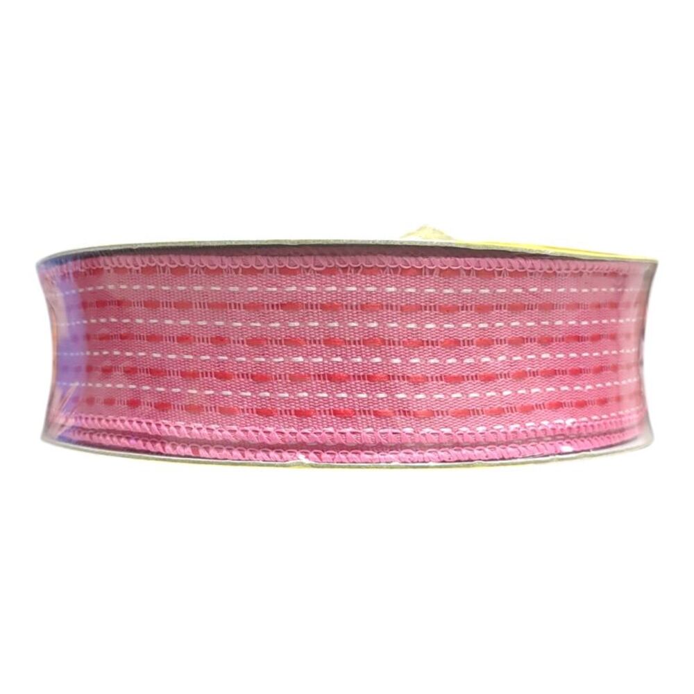 Member's Mark Wired Edge Premium Spring Ribbon, 1.5in Wide x 50yds - Pink Stitch